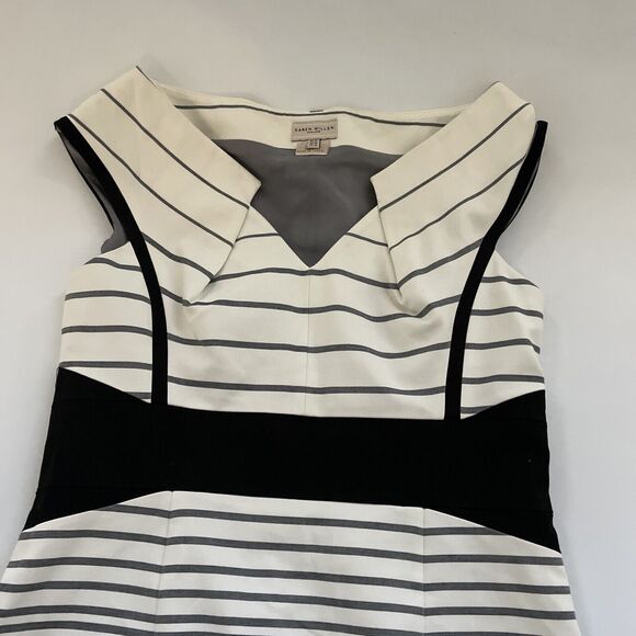 Karen Millen Pencil Dress Unique‎ Folded Neckline Striped Business Workwear 10 - Picture 2 of 13